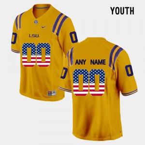 #00 Custom LSU Youth US Flag Fashion Stitch Jerseys Gold