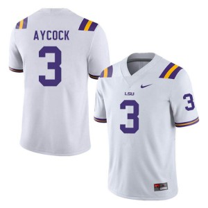 #3 AJ Aycock Louisiana State Tigers Men's College Jerseys White