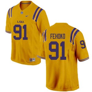 #91 Breiden Fehoko LSU Men's Stitch Jerseys Gold