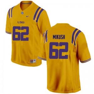 #62 Justin Mikush Louisiana State Tigers Men's Stitch Jersey Gold