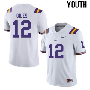 #12 Jonathan Giles LSU Tigers Youth Football Jerseys White