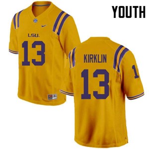 #13 Jontre Kirklin Louisiana State Tigers Youth Embroidery Jerseys Gold