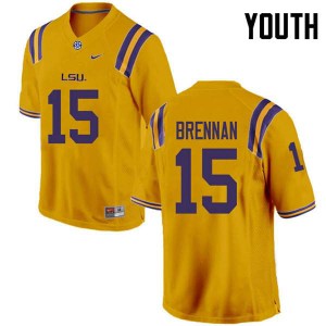 #15 Myles Brennan Louisiana State Tigers Youth Stitch Jersey Gold