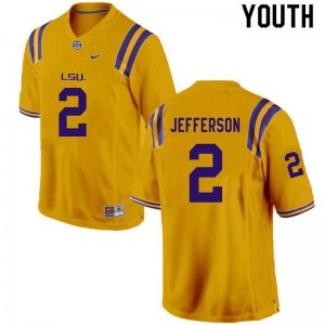 #2 Justin Jefferson LSU Tigers Youth Football Jersey Gold