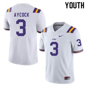 #3 AJ Aycock Louisiana State Tigers Youth Official Jersey White