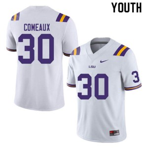 #30 Cade Comeaux LSU Tigers Youth Embroidery Jerseys White