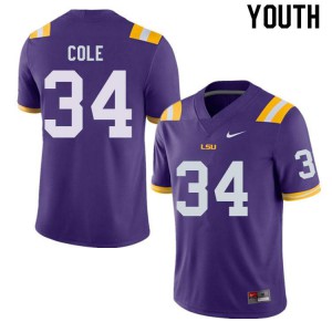 #34 Lloyd Cole Louisiana State Tigers Youth Stitched Jerseys Purple