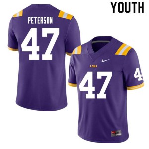 #47 Max Peterson LSU Tigers Youth Stitched Jerseys Purple