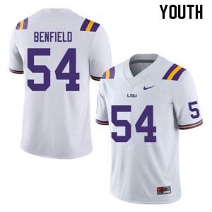 #54 Aaron Benfield Louisiana State Tigers Youth Stitch Jerseys White