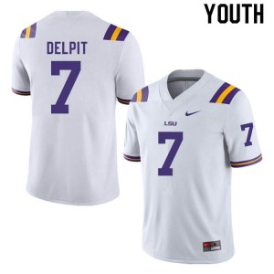 #7 Grant Delpit Louisiana State Tigers Youth NCAA Jersey White