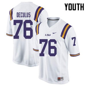 #76 Austin Deculus Louisiana State Tigers Youth Player Jerseys White