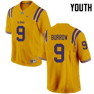 #9 Joe Burrow Tigers Youth Embroidery Jersey Gold