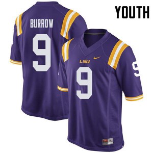 #9 Joe Burrow Louisiana State Tigers Youth Stitched Jerseys Purple