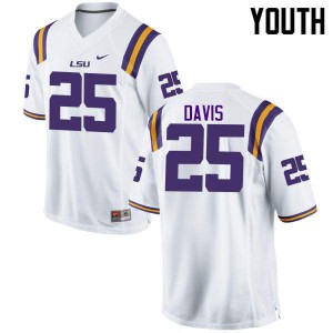#25 Drake Davis Louisiana State Tigers Youth Official Jersey White