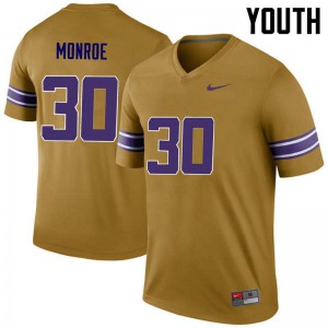 #30 Eric Monroe LSU Tigers Youth Legend Embroidery Jersey Gold