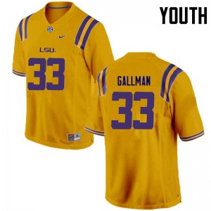 #33 Trey Gallman Louisiana State Tigers Youth Official Jersey Gold