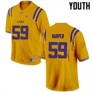 #59 Jordan Harper Louisiana State Tigers Youth Stitched Jerseys Gold