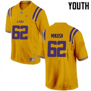 #62 Justin Mikush LSU Tigers Youth Football Jerseys Gold