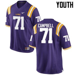 #71 Donavaughn Campbell Louisiana State Tigers Youth Stitched Jerseys Purple