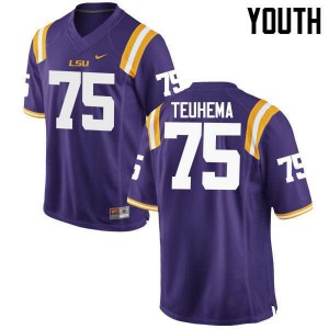 #75 Maea Teuhema LSU Tigers Youth NCAA Jerseys Purple