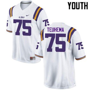 #75 Maea Teuhema LSU Tigers Youth Stitch Jersey White