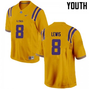#8 Caleb Lewis Tigers Youth Embroidery Jerseys Gold